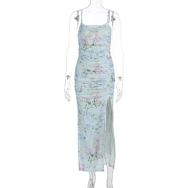 New Arrival Summer Women Clothing French Luxury Sexy Floral Spaghetti Strap Dress Slim Fit Elegant Casual Holiday Midi Dress_ecoleips.com