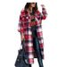 Long-Sleeved Women's Trench Coat With Side Slit And Turned-Down Collar; Loose Woolen Checkered Shirt Top Jacket_ecoleips.com