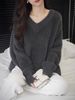 girl Cream Yellow Mink Velvet V-Neck Sweater Women, Loose Gentle Lazy Style Pullover Knitwear For Autumn And Winter, Thick_ecoleips.com