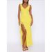 Women's Clothing V Neck Side Slit Ruffles Long Skirt Dress_ecoleips.com
