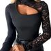 European American Cross-border 2025 New Elegant Lace Spliced Long-sleeve T-shirt In Black, Stylish And Slimming_ecoleips.com
