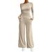 Y2K Women’s Matching Set – Slim Long Sleeve Top & Wide Leg Trousers (S-XL, Black/Dark Gray/Khaki/Wine Red/Dark Green/Brown/Dark Blue)_ecoleips.com