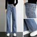 High Waist Stretch Denim Pants For Women - Relaxed Fit Straight Leg Cropped Jeans With Vintage Wash (Light Blue/Dark Blue)_ecoleips.com