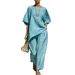Women's Wrinkle Textured Two-Piece Set Relaxed Fit Short Sleeve Top With Asymmetrical Hem And Wide-Leg Pants_ecoleips.com