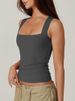 K Women's Short Sleeve Street Chic Fashion Square Neck Basic Fit Sleeveless Tank Top Underwear_ecoleips.com