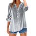 Leisure Retro Women's Long-Sleeved Shirt With Solid Color And Sequins, V-Neck Design, Loose Fit_ecoleips.com