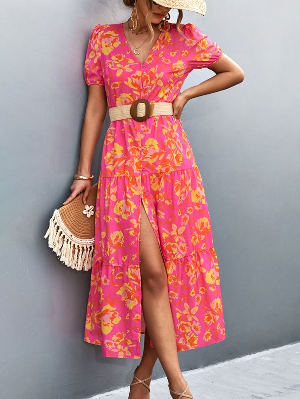Women's Clothing Short Sleeved Long Dress_ecoleips.com