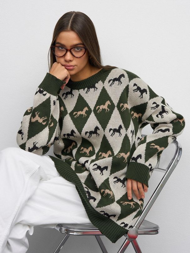 Round Neck Sweater Coat – Long Sleeve Knit Cardigan ( New Arrival, Color-Block Jacquard Design, Versatile Layering Piece, Soft & Stylish)_ecoleips.com