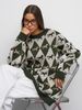 Round Neck Sweater Coat – Long Sleeve Knit Cardigan ( New Arrival, Color-Block Jacquard Design, Versatile Layering Piece, Soft & Stylish)_ecoleips.com