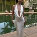 New Style Cross-border Womenswear Maxi Dress Sexy Deep V Cowl Neck Bodycon Lace Up Dress For Women Formal Casual Evening Wear_ecoleips.com