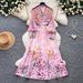 Women's French Romantic Style Slim Fit Dress Long Sleeve V Neck Tie Waist Full Skirt Vacation Style Floral Print_ecoleips.com