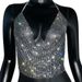 Sexy Rhinestone Strappy Bralette – Metallic Halter Neck Top With Built-In Padded Cups (One Size, Clubwear Essential)_ecoleips.com