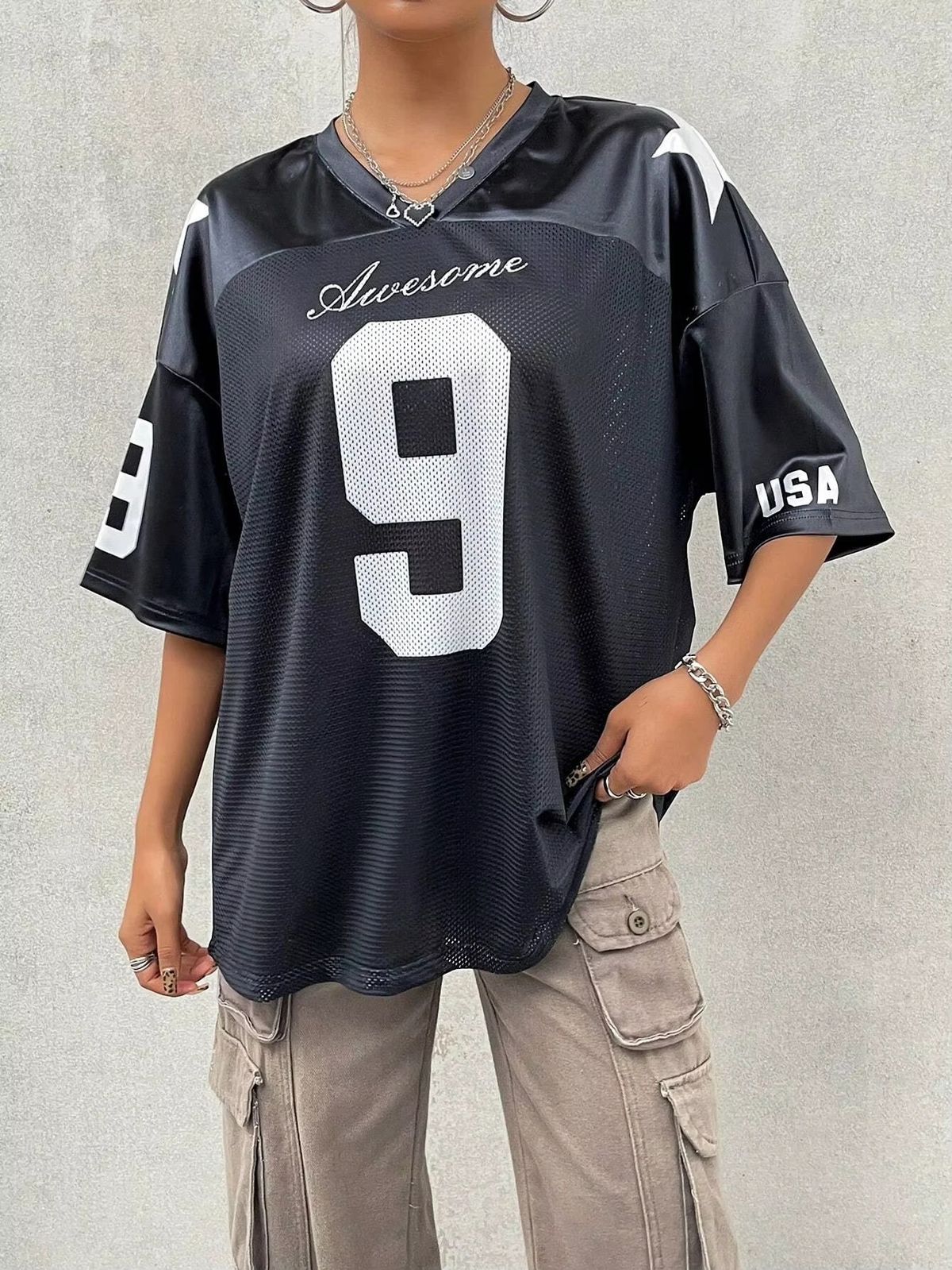 Women's Oversized Dopamine Color Block Jersey Top Satin Trimmed Sporty Tee for Sweet And Edgy Look_ecoleips.com