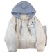 Korean-style Retro Embroidered Snowman Fleece-lined Hooded Cardigan Sweatshirt For Women, Autumn And Winter, High-end,_ecoleips.com