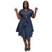 Summer Casual Fashion Belted Denim Dress Solid Color Short Sleeved Women's Clothing European And American Style_ecoleips.com