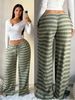 Women's Loose Fit Stripe Pants, Elastic Waist Wide Leg Trousers For Casual Outfits, Comfortable Straight Leg Lounge Pants_ecoleips.com
