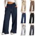 Women's Clothing Drawstring Solid Color Waist Fashion Wide Leg Casual Trousers_ecoleips.com