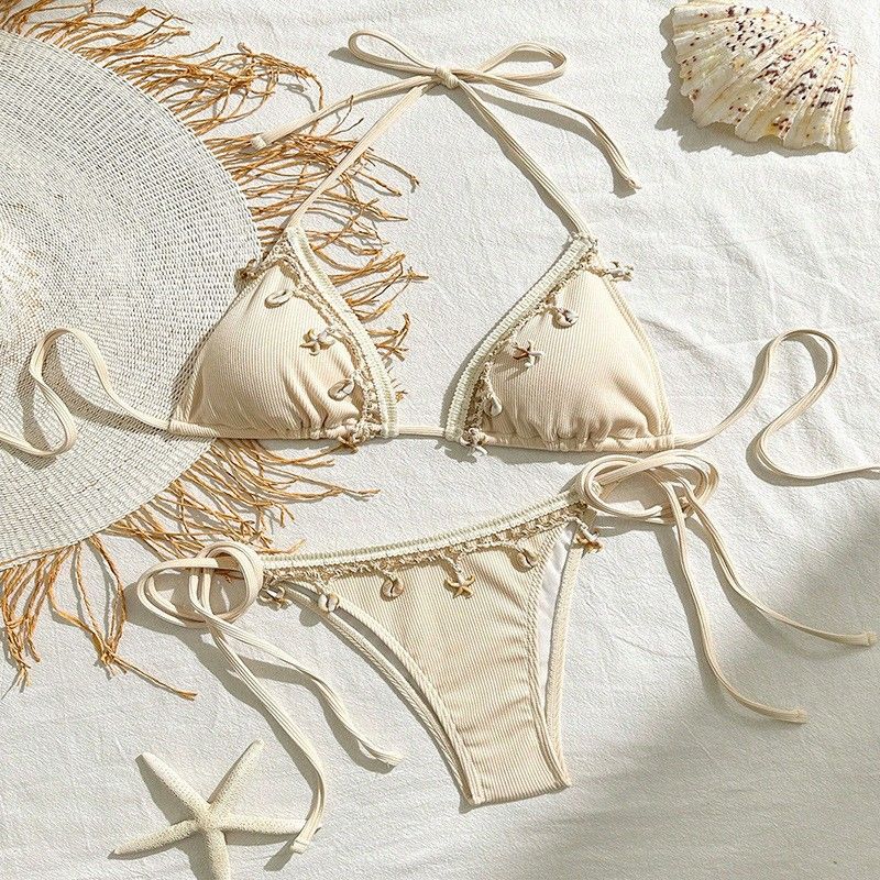 Women's Clothing Solid Color Strap Three Point Swimsuit Clothing Bikini Suit Female_ecoleips.com