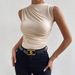Women's Clothing High-Neck Pleated Sleeveless T-Shirt – Lightweight & Stylish For Spring & Summer_ecoleips.com