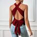 Voya Women's Summer Neck Hanging Sleeveless Knitted T-shirt Cross Collar Strap Solid Color Sexy Hot Girl Top_ecoleips.com