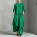 Women's Summer Linen Shirt Set European American Style Wide Leg Pants Two Piece Casual Commuter Loose Fit Short Sleeve_ecoleips.com