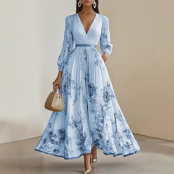 Women’s Flowy Long-Sleeve Printed Maxi Dress – Boho Chic & Elegant Tiered Dress For Casual & Special Occasions_ecoleips.com