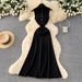 Elegant High-Neck Knit Dress With Hollow Metal Buckle - Minimalist Winter Long Dress For Women_ecoleips.com