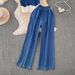 Women's Clothing Fashion Suit Patchwork Contrast Color Short Sleeved Top High Waist Wide Leg Jeans Two Piece Suit_ecoleips.com