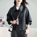 Aria Basics Haining Women's Genuine Sheepskin Short Black Jacket, Loose Fit, Large Size, Vegetable-tanned, European And American,_ecoleips.com