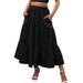 Women's Summer Bohemian Pleated A-Line Flared Tiered Midi Skirt With Pockets, Flowy & Swishy 2026_ecoleips.com