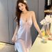 2026 New Silk Multicolored Lace Suspender Nightdress Ice Ribbon Chest Pad Sexy Slit Loungewear_ecoleips.com