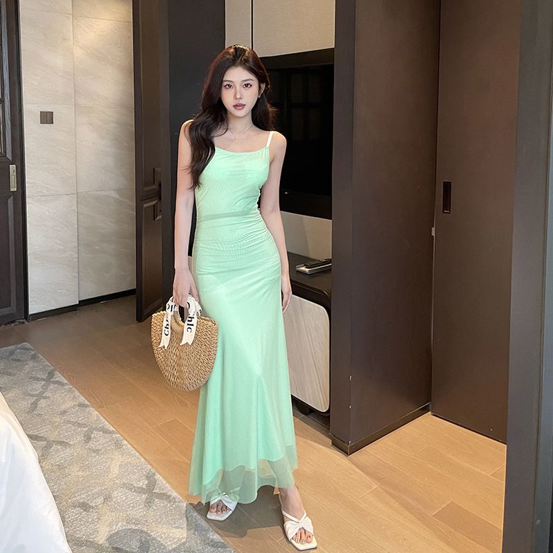 Elegant Stepmother Color Block Suspender Dress for Women Sexy Slim Fit Long Alluring Dress New Summer Style JY23560 Pure_ecoleips.com