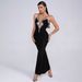 V-Neck Mesh Bandage Strap Dress With Rhinestones – Sexy Backless Evening Gown For Women Women's Clothing_ecoleips.com