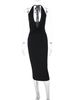 Hugcitar Solid V Neck Halter Sleeveless Backless Ruched Sexy Bodycon Maxi Dress 2025 Spring Fashion Outfits Party Festival_ecoleips.com