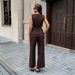 Women's French Style Clothing Set Spring Summer Sleeveless Vest High Waisted Wide Leg Pants_ecoleips.com
