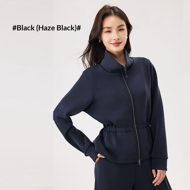 Aria Basics Women's Top, Sof And Hollow Lenzing Modal, New Auumn/Winer Syle, Wais-Cinching, Shor, Turn-Down Collar, Zipper_ecoleips.com