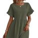 Women's Clothing Hot Sale V Neck Button Sleeveless Vest Slit Cotton And Linen Dress_ecoleips.com