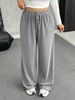 Relaxed Straight-Leg Pants With Drawstring Waist – Polyester-Spandex Blend Casual Trousers For Women (S-3XL, Gray/Black/Brown, Comfort Stretch)_ecoleips.com