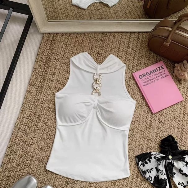 Frech-style Sexy Halter Eck Tak Top With Built-i Camisole, Chai Straps, Chest Pads, Ad A Versatile Desig For_ecoleips.com