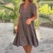 Summer Women's V Neck Casual Dress Sweet Fresh Style Solid Color Large Swing Skirt Dress New Fashion_ecoleips.com
