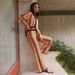 Vintage Stripe Knit Lounge Set For Women - Long Pants & V-Neck Tunic Dress - Retro Casual Outfit (Black & Orange, S/M/L)_ecoleips.com