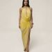 Women's Clothing Women's Yellow Dress Halter Neck Deep V Neck Open Back Crystal Slit Pleats For Formal & Casual For Women_ecoleips.com