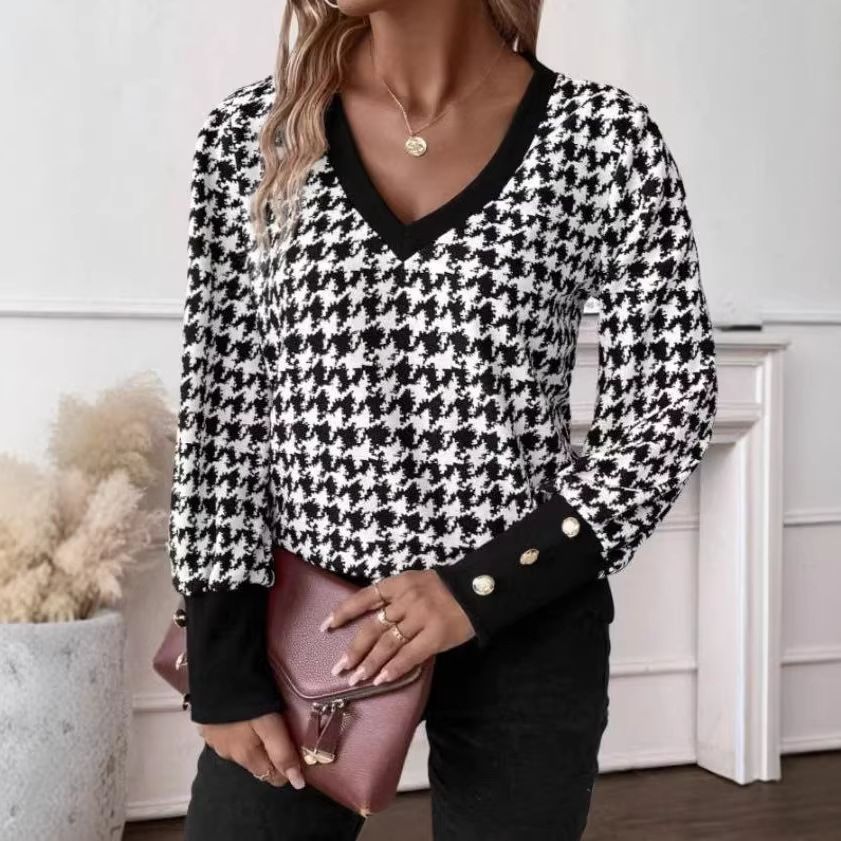 Women's Long Sleeve V-Neck Leopard Print T-Shirt - Soft Milk Silk Blend, Comfortable & Stylish Casual Top For Spring & Summer_ecoleips.com