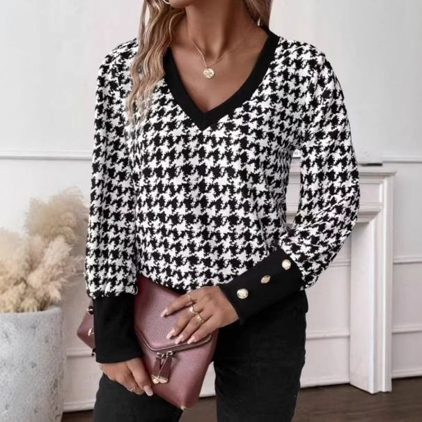 Women's Long Sleeve V-Neck Leopard Print T-Shirt - Soft Milk Silk Blend, Comfortable & Stylish Casual Top For Spring & Summer_ecoleips.com
