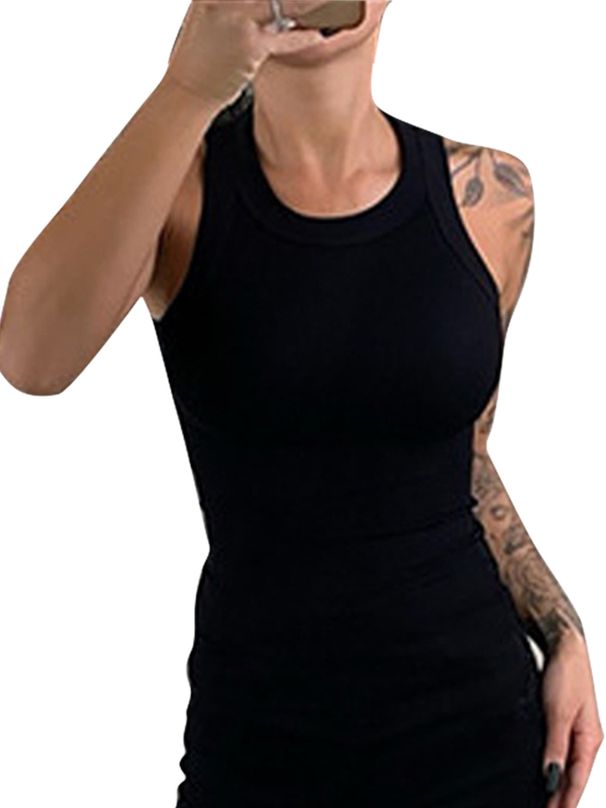 Women's Slim Fit Solid Color Vest Sexy Versatile Layering Staple for Summer Sophisticated Clothing Top_ecoleips.com