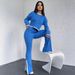 Cropped Knit Sweater & Slit Hem Pants Set – Contrast Panel Ribbed Two-Piece Outfit For Women (Hot Pink, S/M/L)_ecoleips.com