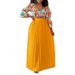 Women's Clothing women's summer new fashion V neck printed top pleated long skirt two piece suit_ecoleips.com