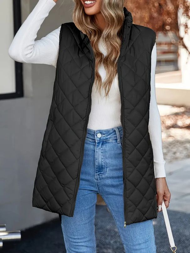 Women's Clothing Thin Warm Women's Lightweight Warm Quilted Vest Coat With Hood - Long Sleeveless Jacket For Casual Outfits (Black, Beige)_ecoleips.com