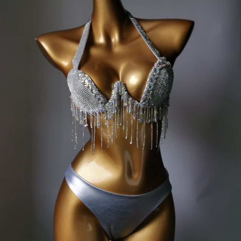 Women’s Clothing Diamond Tassel Bikini Diamond Swimsuit Diamond Tassel Bikini Sewn Diamond Bikini Nightclub Clothes_ecoleips.com