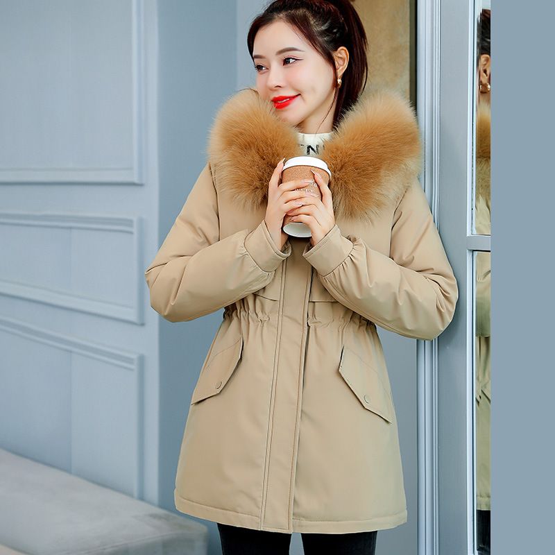 Women's Fleece-Lined Parka Jacket Winter Short Coat With Fur Hood, Thick Warm Outerwear For Cold Weather"_ecoleips.com